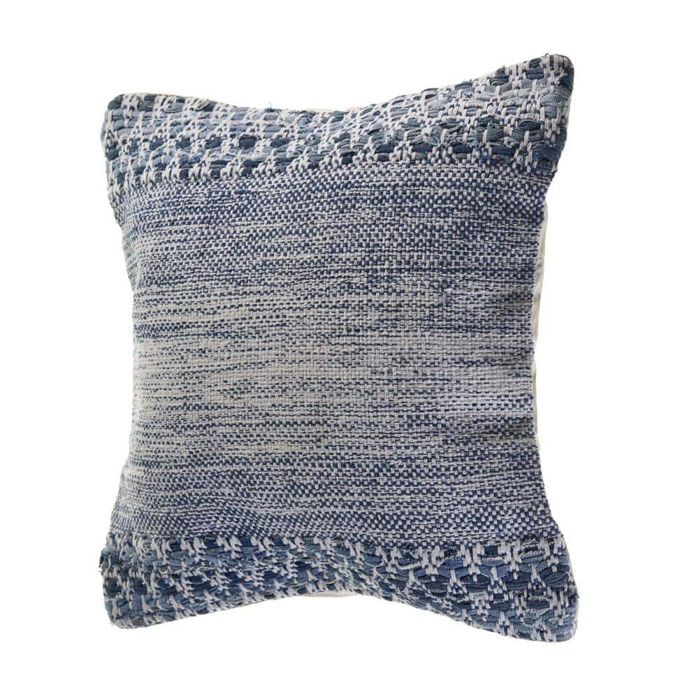 Blue and Ivory Chevron Textured Square Throw Pillow, 20 in