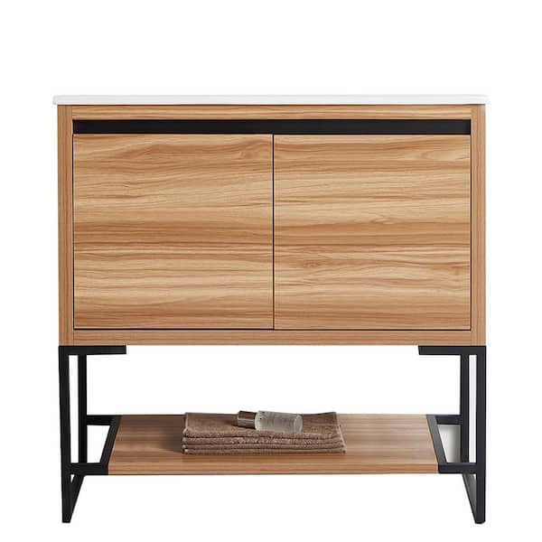JimsMaison 36 in. W x 18 in. D x 34.25 in. H Bath Vanity Set in White Maple with Ceramic Vanity Top