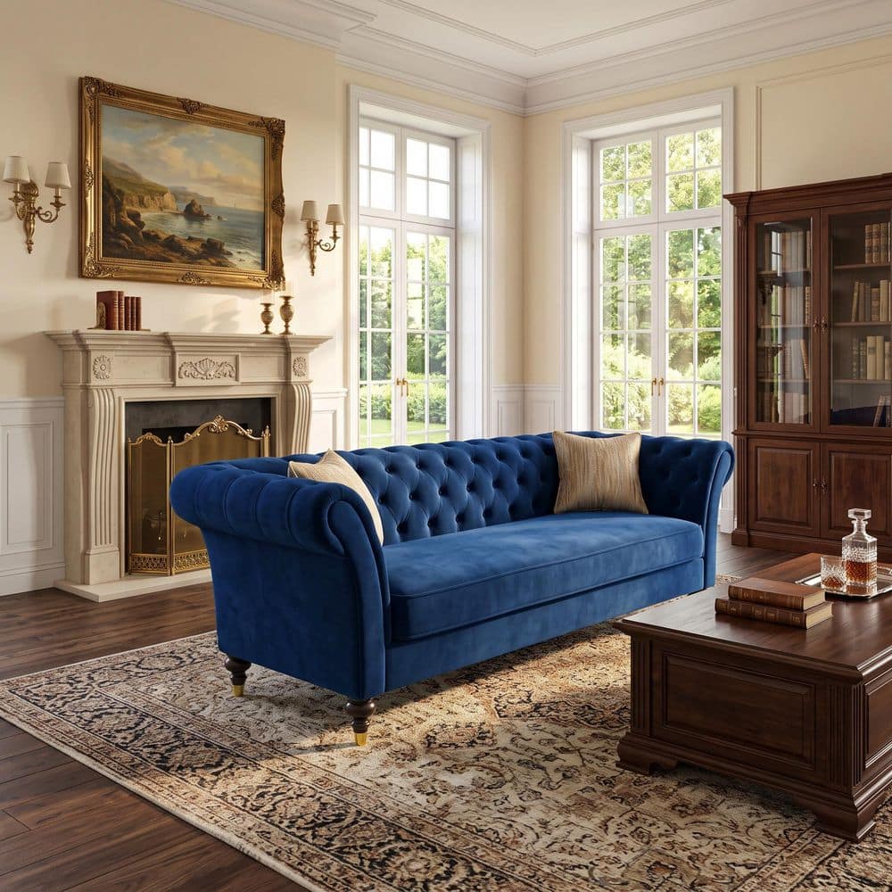 80.5 in. W Flared Arms Fabric Upholstered Rectangle Chesterfield Sofa in Blue with Deep Button Tufted Back price history on PriceWatchPro