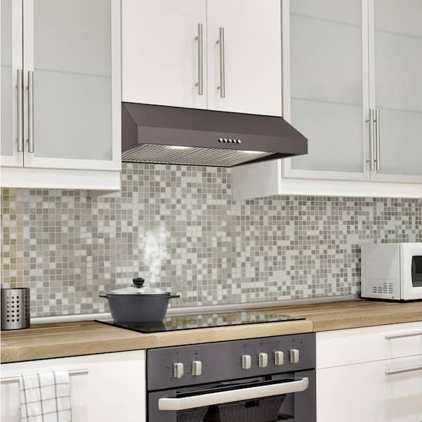 30 in. W 7 in. 370 CFM Under the Cabinet Range Hood with LED Bulbs in Black Stainless Steel