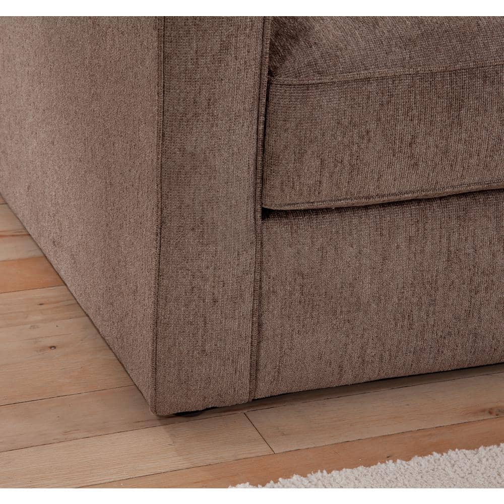 Latte Brown Chenille Fabric Loveseat with Track Arms and Throw Pillows