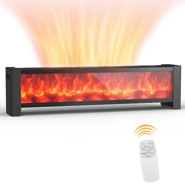 1500-Watt Black Electric Fireplace Heater with Remote Control and Timing