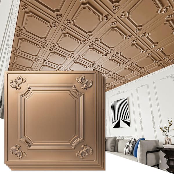 Bronze 2 ft. x 2 ft. Decorative Drop Ceiling Tiles Wainscoting Panels Glue Up (48 sq. ft./box)