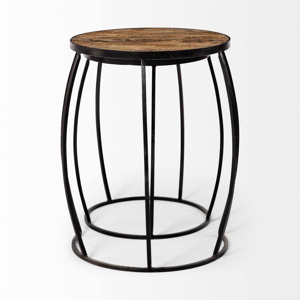 Medium Brown Round Mango Wood and Black Iron Nesting Accent Tables Set
