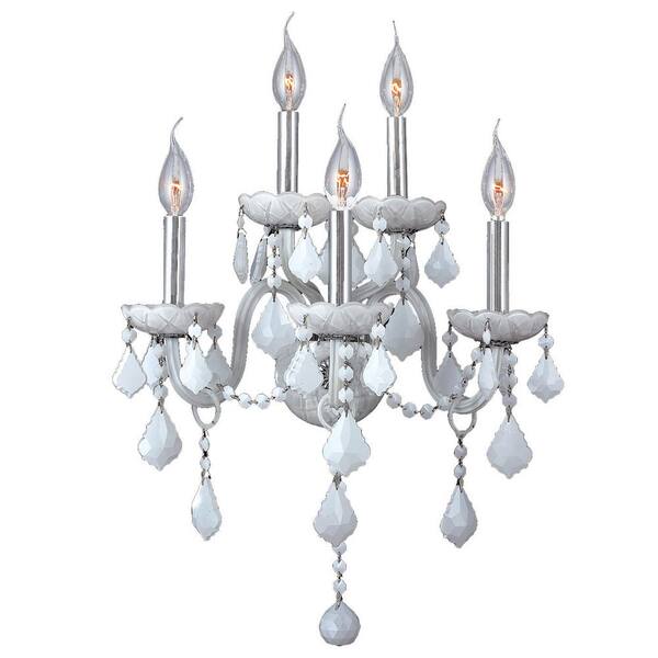 Worldwide Lighting Provence Collection 5-Light Chrome White Crystal Sconce