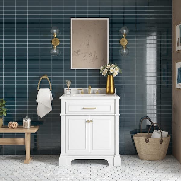Melpark 30 in. W x 22 in. D Bath Vanity in White with Cultured Marble Vanity Top in White with White Sink Melpark 30 in. W x 22 in. D Bath Vanity in White with Cultured Marble Vanity Top in White with White Sink
