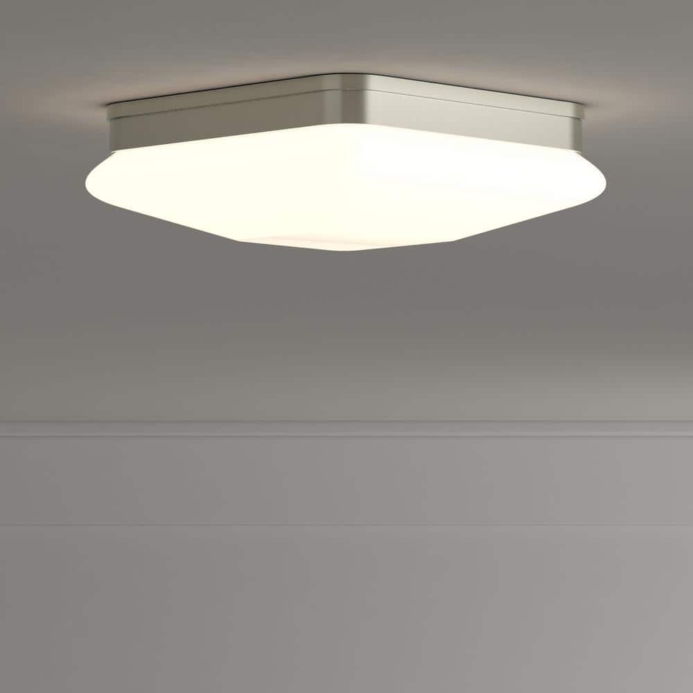 Brushed Nickel Square Flush Mount with Etched Opal Glass Shade