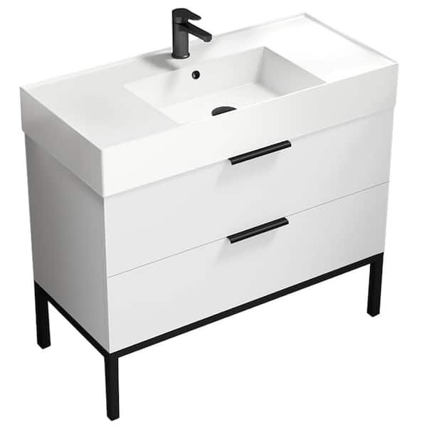 DERIN Derin 39.53 in. W x 39.53 in. D x 34.65 in. H FreeStanding Bath Vanity in Glossy White with Vanity Top Basin in White