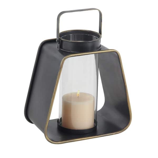 Litton Lane 12 in. Gray Trapezoidal Frame Candle Lantern