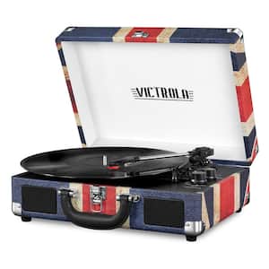 Bluetooth Suitcase Record Player with 3-Speed Turntable, UK Flag
