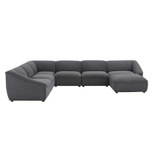 Comprise 7- Piece Charcoal Fabric Upholstery L-Shape Reversible Sectionals Sofa