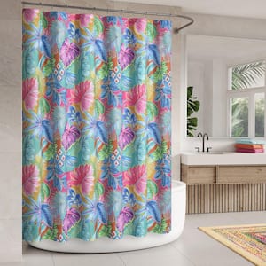 Hana Turquoise Polyester Shower Curtain
