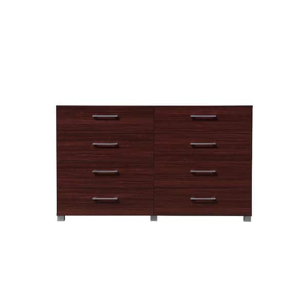 HODEDAH 8-Drawer Mahogany Dresser 32.75 in. H x 15.75 in. W x 55.25 in. D