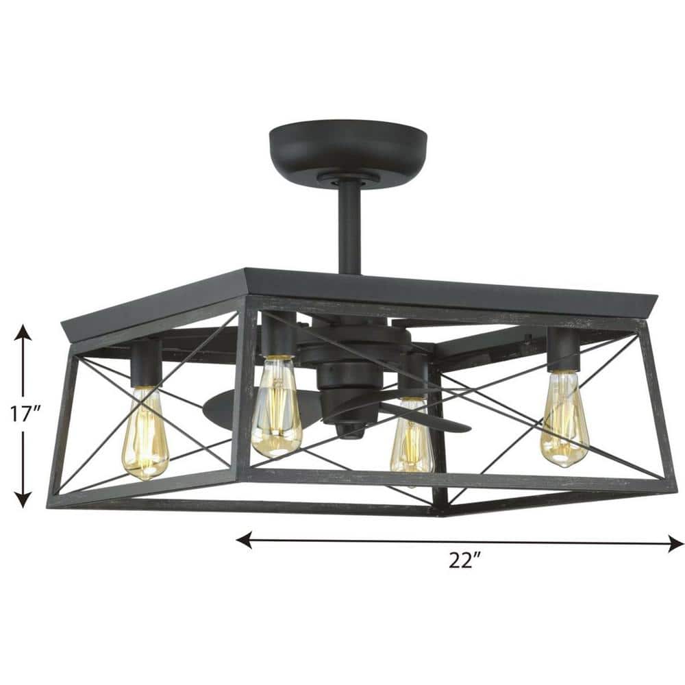 Matte Black 22'' Ceiling Fan with Chandelier Light Kit