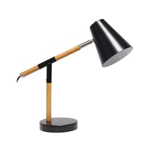 15.5 in. Black Matte and Wooden Pivot Desk Lamp