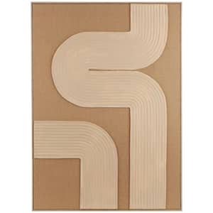 1- Panel Abstract Textured Framed Wall Art Print with Tan Ribbed Curve Shapes 57 in. x 41 in.
