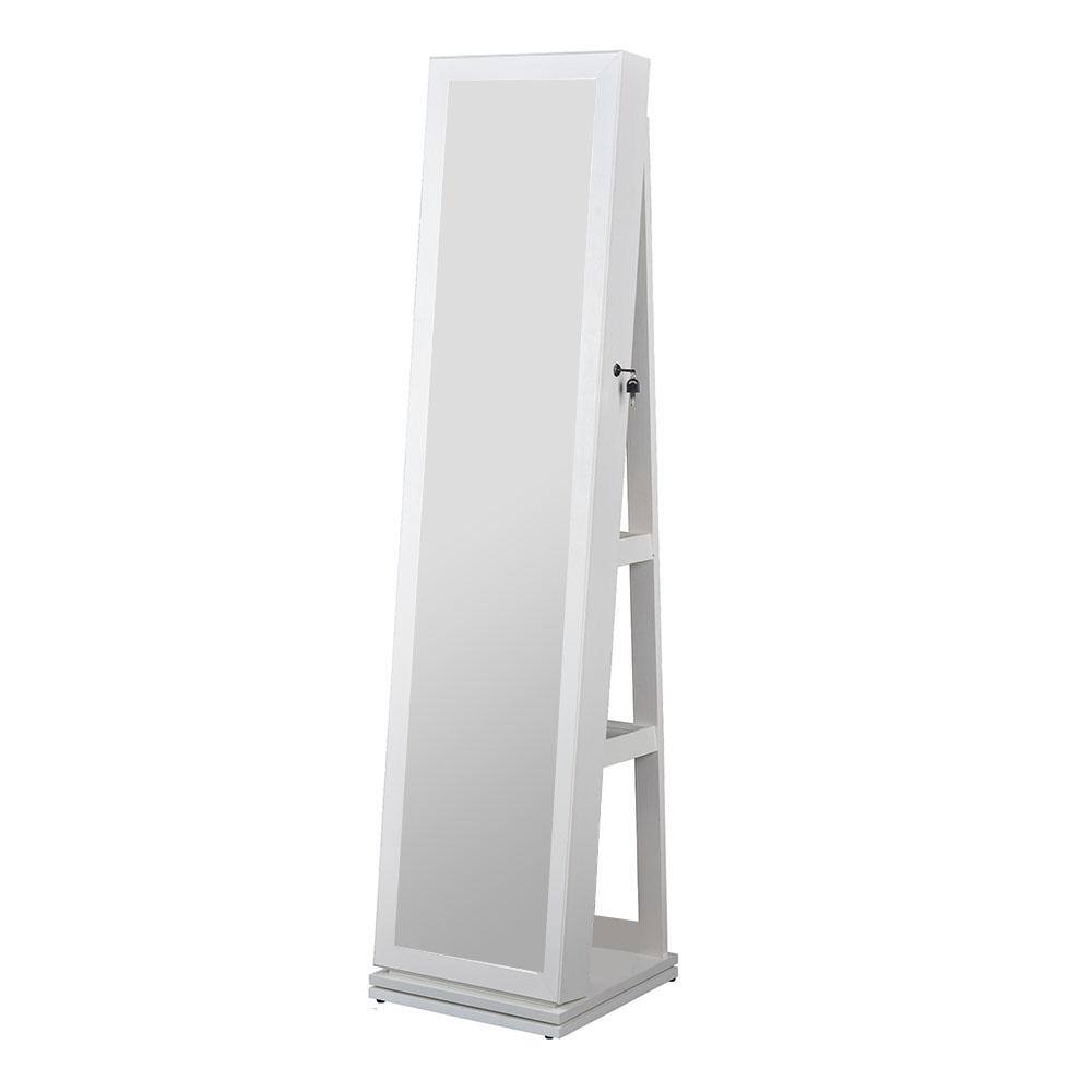 White Jewelry Cabinet Standing, 360° Rotating Jewelry Armoire Organizer wi