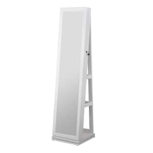 White Jewelry Cabinet Standing, 360° Rotating Jewelry Armoire Organizer with Full Length Mirror