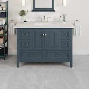 Britney 48 in. W x 22 in. D Ash Blue Single Sink Bathroom Vanity with White Carrara Quartz Top and Undermount Sinks