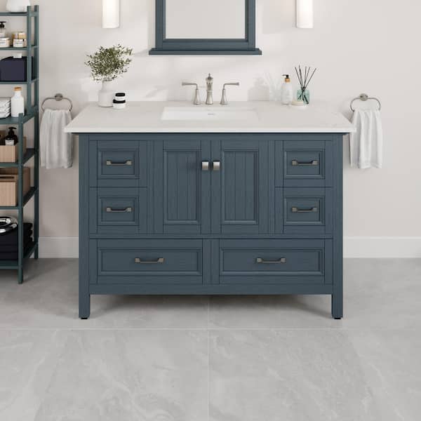 Britney 48 in. Single Sink Ash Blue Bath Vanity with White Carrara Quartz Top (Assembled)
