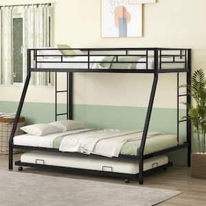 Black Twin Over Full Metal Bunk Bed With Trundle Slats Support for Teens Adults