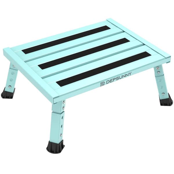 1000 lbs. Green Aluminum Step Stool with Non-Slip Rubber Feet and Platform Mat, Adjustable Height Aluminum RV Step