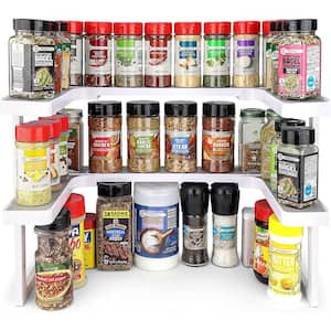 2-Shelve Rubber White Spicy Shelf Deluxe Expandable Spice Rack and Stackable Cabinet & Organizer (1 Set of 2 Shelves)