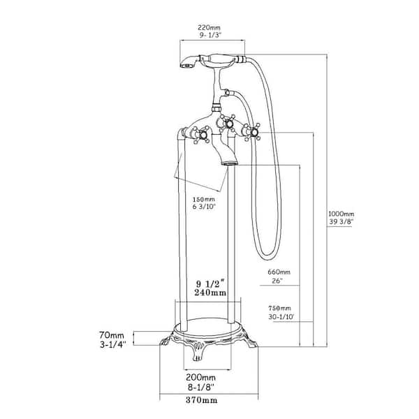 Venice 3-Handle Freestanding Floor Mount Claw Foot Tub Faucet Bathtub Filler with Telephone Hand Shower in Matte Black