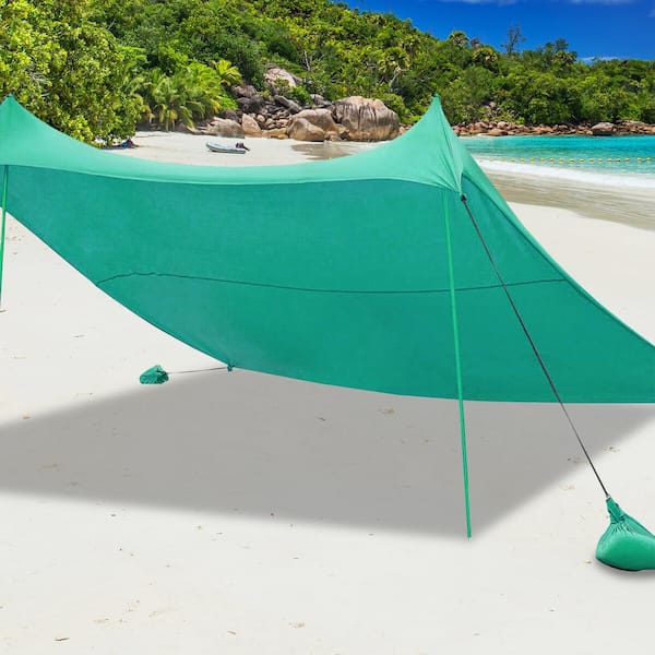 ANGELES HOME 10 ft. x 9 ft. Portable Beach Sun Shade Sail Canopy with Carry Bag in Green