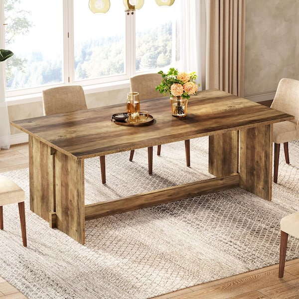 BYBLIGHT Moronia Farmhouse Rustic Brown Wood 63 in. Pedestal Dining Table Seats 6