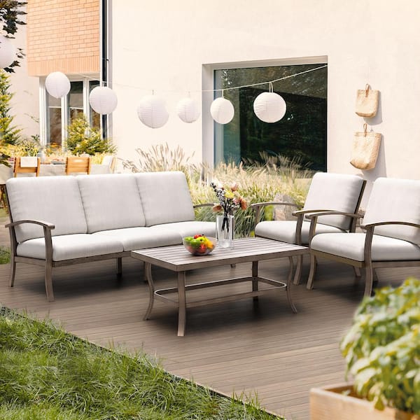 EGEIROSLIFE 5-Person Aluminum Patio Conversation Set with Coffee Table and Light Gray Cushions