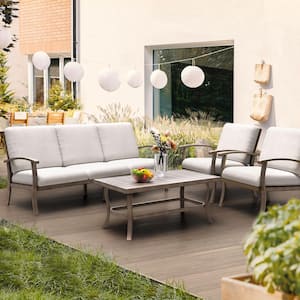 5-Person Aluminum Patio Conversation Set with Coffee Table and Light Gray Cushions