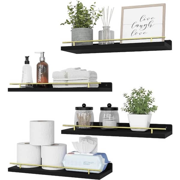 Cubilan 15.7 in. W x 6 in. D Black and Gold Decorative Wall Shelf Floating Shelves (4 Set)