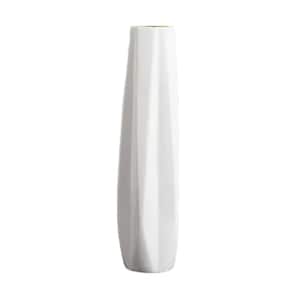 24 in. White Large Decorative Ceramic Floor Vase with 5-Stripes Design for Home Decor
