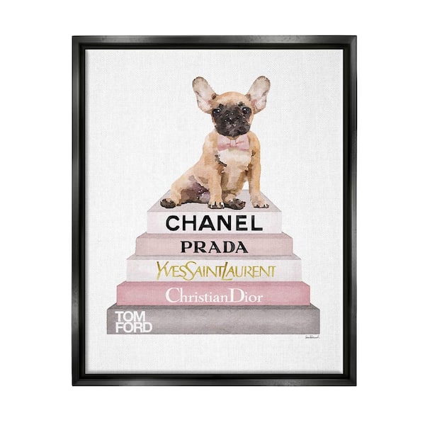 The Stupell Home Decor Collection Watercolor High Fashion Bookstack French Bulldog by Amanda Greenwood Floater Frame Animal Wall Art Print 25 in. x 31 in.