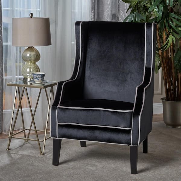 Noble House Eddison Traditional Black Velvet Club Chair with Pearl