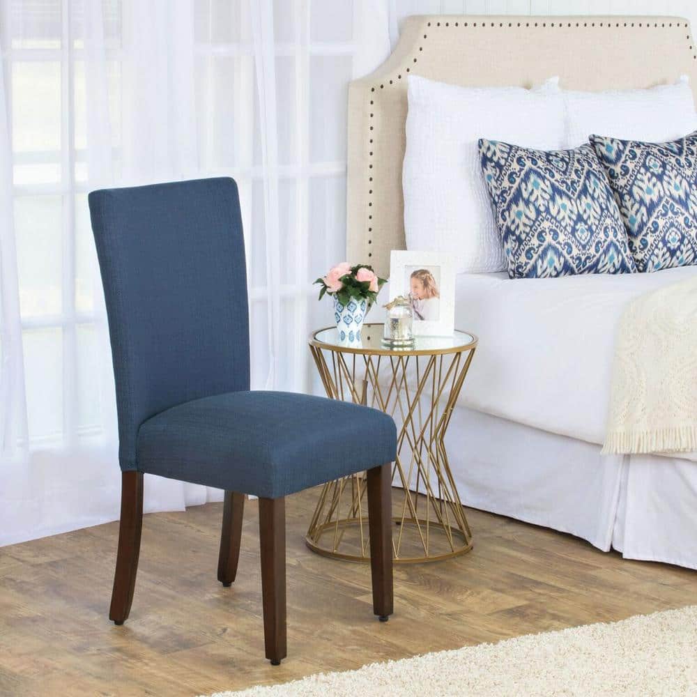 Classic Parsons Blue Upholstered Side Chair with Cherry Walnut Legs