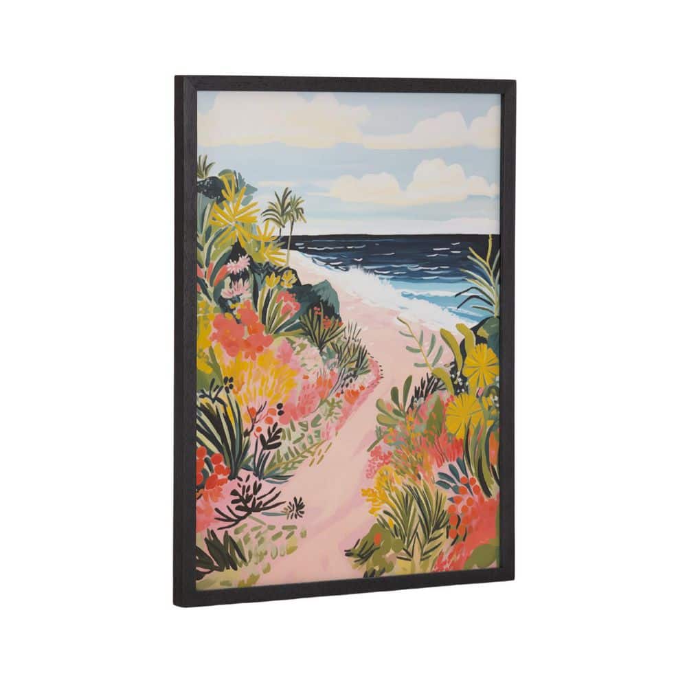 Tropical Bright Ocean Path Landscape Print in Black Wood Frame