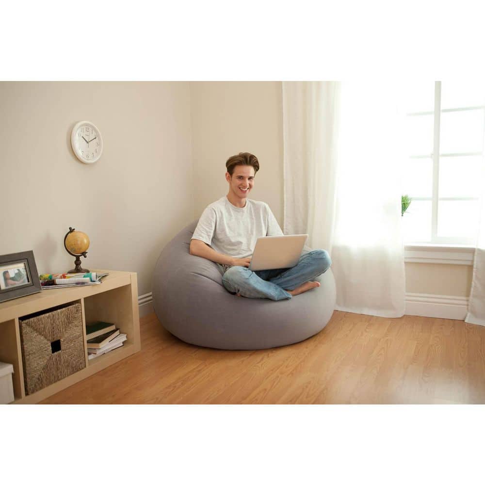 Grey Inflatable Corduroy Beanless Bag Lounge Chair