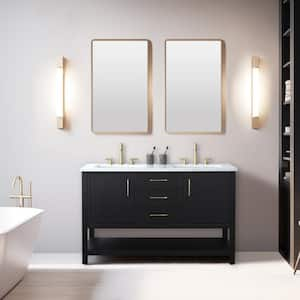 Oliver 54 in. W Bath Vanity in Black Oak with Engineered Stone Top in Arabescato with White Sinks