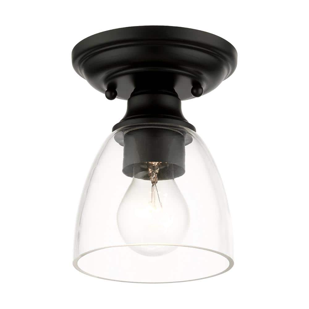 Black Hand Blown Glass 1-Light Flush Mount