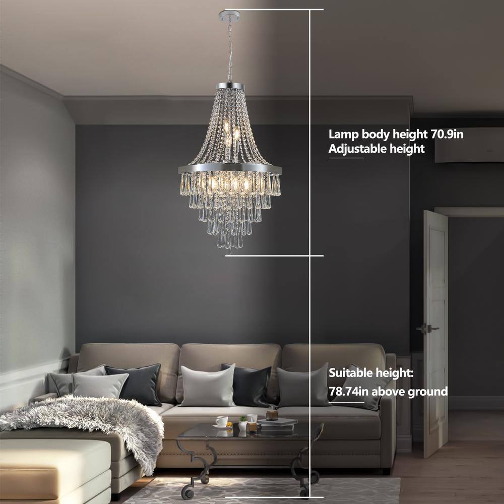 Chrome and Crystal Empire Candle Chandelier