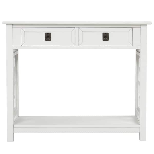 ATHMILE 36 in. White Standard Rectangle Wood Console Table