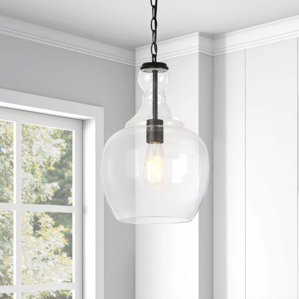 Coastal Beach Cottage 11" Brass and Clear Glass Pendant Light