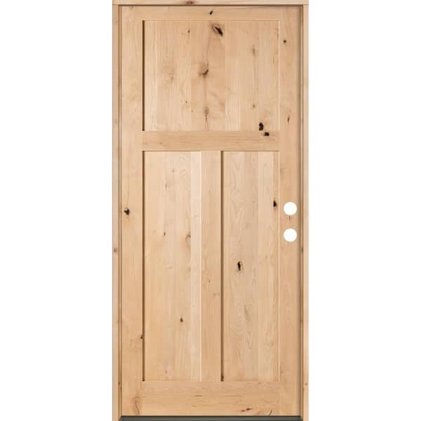 Krosswood Doors 42 in. x 96 in. Rustic Knotty Alder 3 Panel Left Hand/Inswing Unfinished Wood Prehung Front Door
