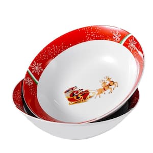 Christmasdeer 38 fl. oz. Multi-colors Porcelain Christmas Large Salad Bowl(Set of 2)