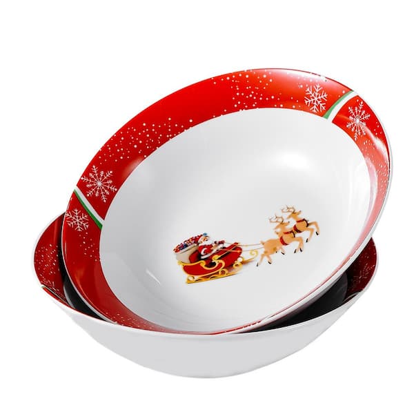 VEWEET Christmasdeer 38 fl. oz. Multi-colors Porcelain Christmas Large Salad Bowl(Set of 2)