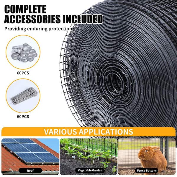 Solar Panel Bird 6 in. x 100 ft. Reinforced PVC Coated Wire Mesh with 70 Pcs Stainless Steel Fastener Precision Welding