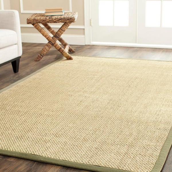 Natural Fiber Beige/Green 6 ft. x 9 ft. Border Area Rug