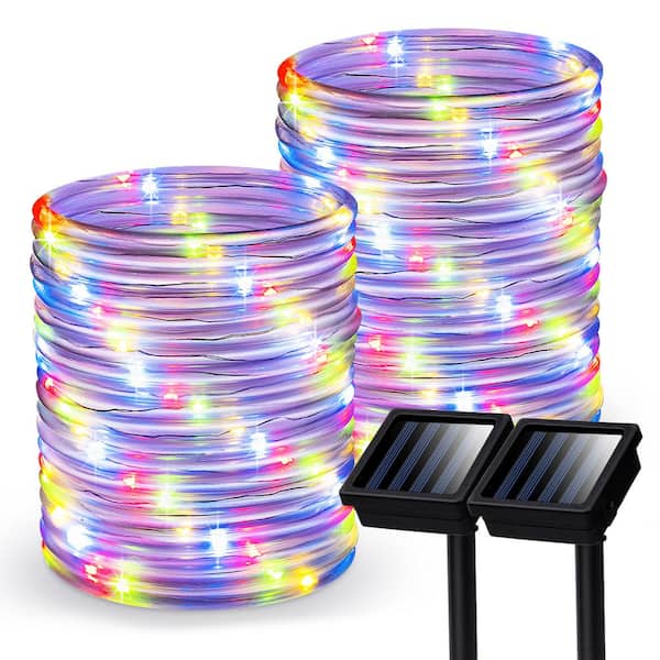 Outdoor 35.7 ft. Solar Powered Color Changing Light LED Rope Light with 8 Modes (2-Pack)